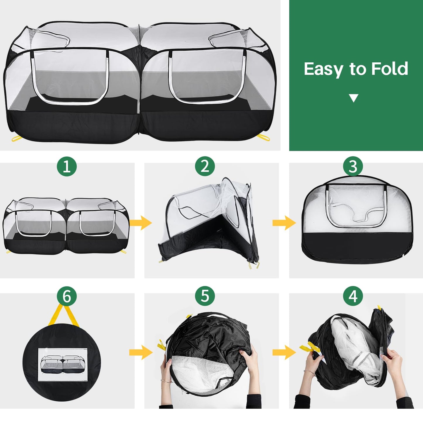 Jhua Pet Playpen for Small Animals, Portable Chicken Run with Detachable Bottom and Cover, Foldable Chicken Coop Indoor Outdoor Pet Pen with Transparent Mesh Walls for Chicken Duck Puppy Cat Rabbit