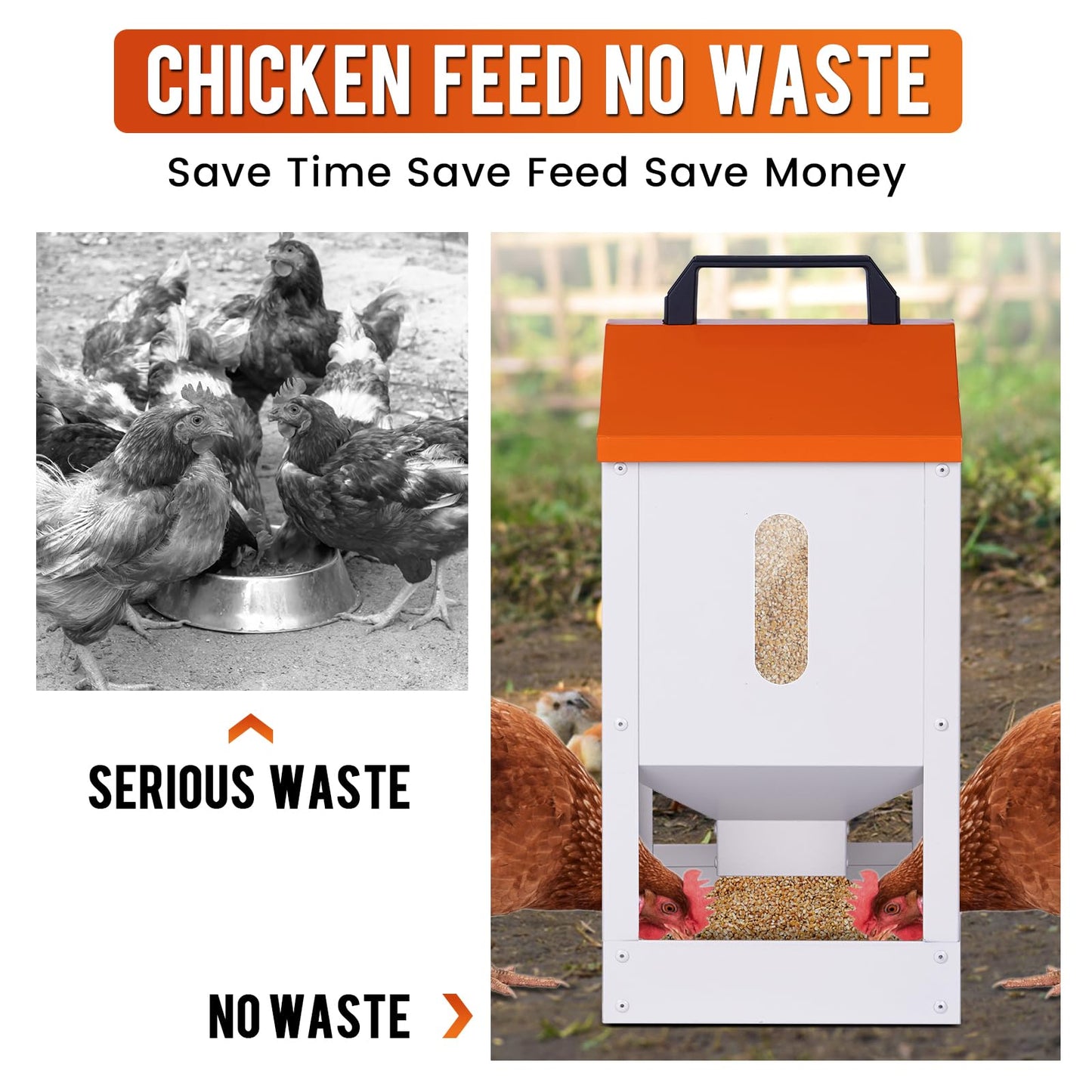 Galvanized Automatic Chicken Feeder No Waste 20lbs Large Metal Chicken Feeders Trough Dispenser Outdoor Poultry Feeders with Visual Window and Weatherproof Lid for Chickens Ducks Geese Turkeys Quails