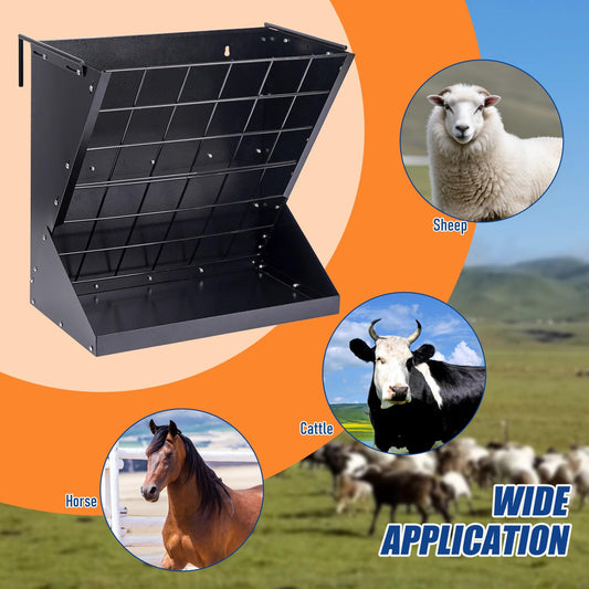 JLUHYANN 25 Gallon Hay Feeder for Goat 2 in 1 Heavy Duty Manger Hay and Grain Feeder Wall Mount Hay Rack Livestock Feeder No Waste with Adjustable Distance for Livestock Goats Sheep Horse