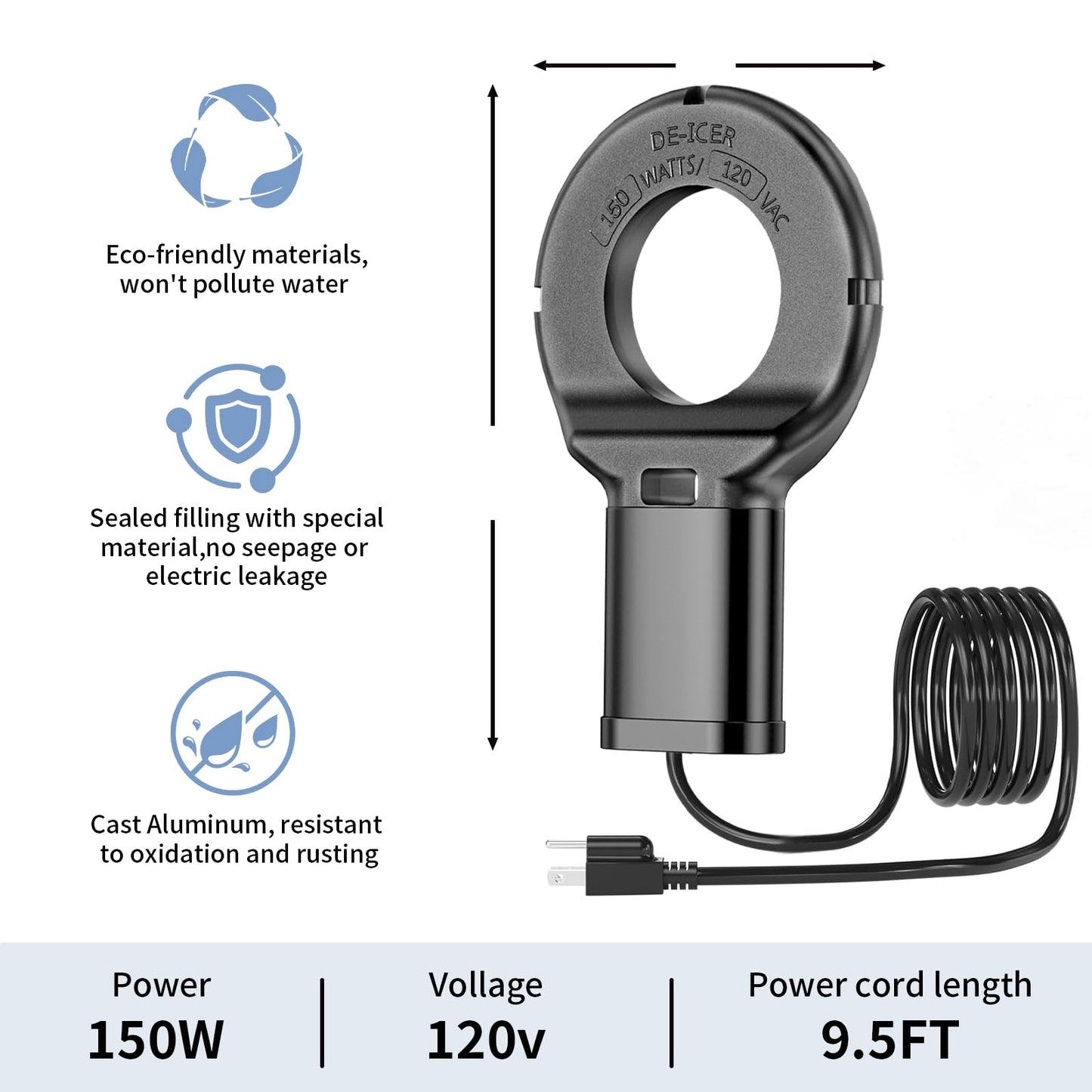 ORQEMG 150W Chicken Water Heater with Thermostat,Cast Aluminum Submersible Bird Bath De-Icer,Pond De-Icer,Pond De-Icer for Plastic/Metal Poultry,Power Cord 9.8 Ft