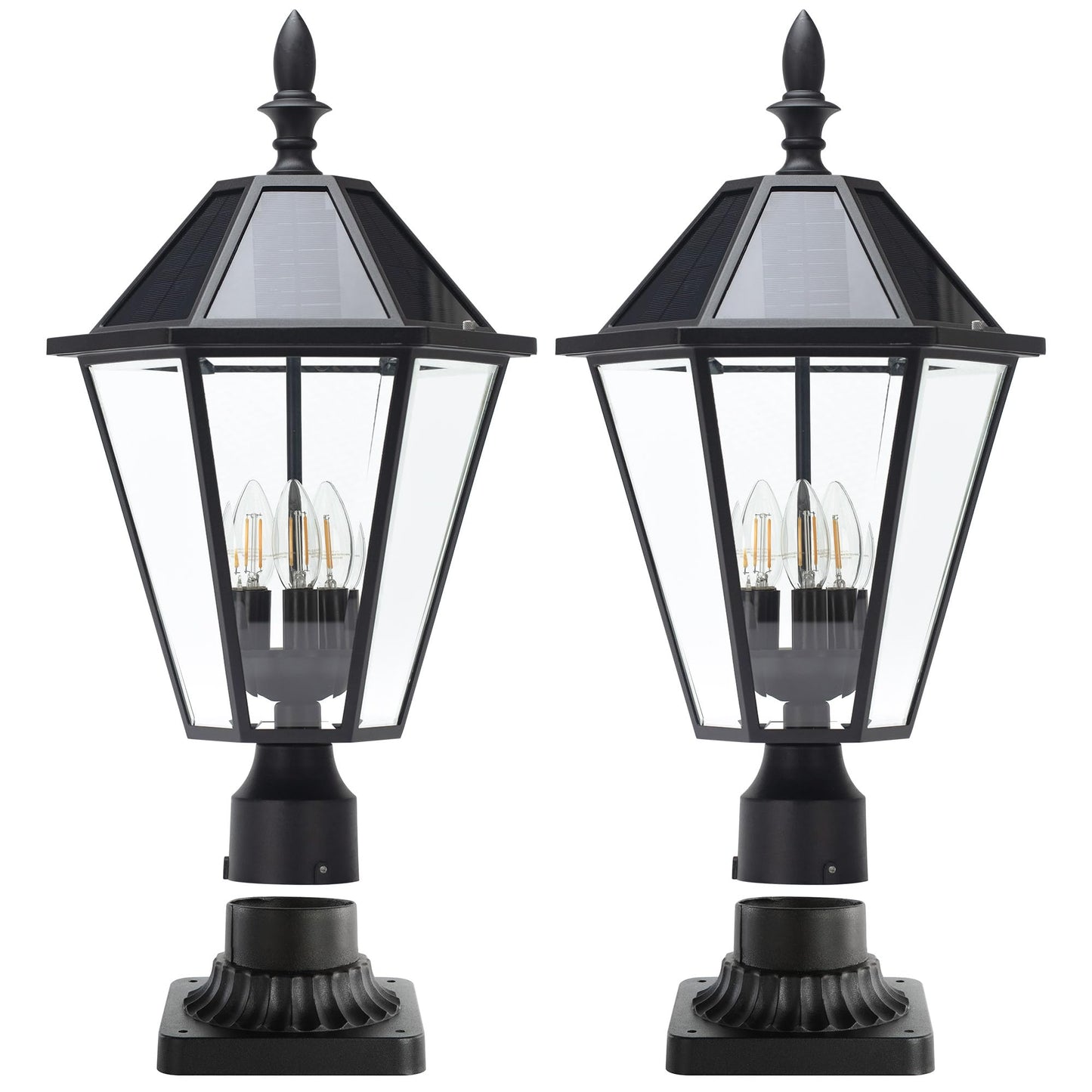 LUTEC 12513LE4-SL-Head Post Solar Light Outdoor, Dusk to Dawn Vintage Street Lights for Lawn Patio Yard Pathway Garden Mount with Base - 2 Pack