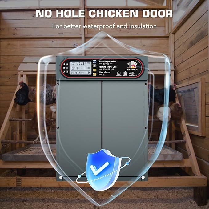 Automatic Chicken Coop Door with Horizontal Dual Opening, Remote & Manual Control, USB Backup, Predator-Proof Larger Opening Size House Door Solar Powered for Chicken, Duck and Poultry
