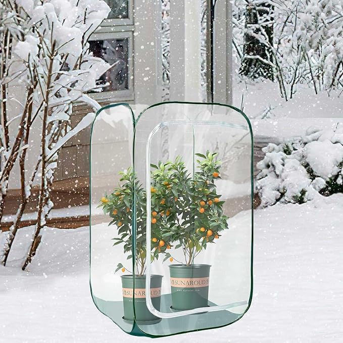 Plant Mini Greenhouse Pop up Frost Protection Enclosure PVC Clear Plant Covers with Roll-up Zipper Entry Doors, Indoor and Outdoor Gardens Protecting Plant from Cold Frost (PVC, 23x23x35in)