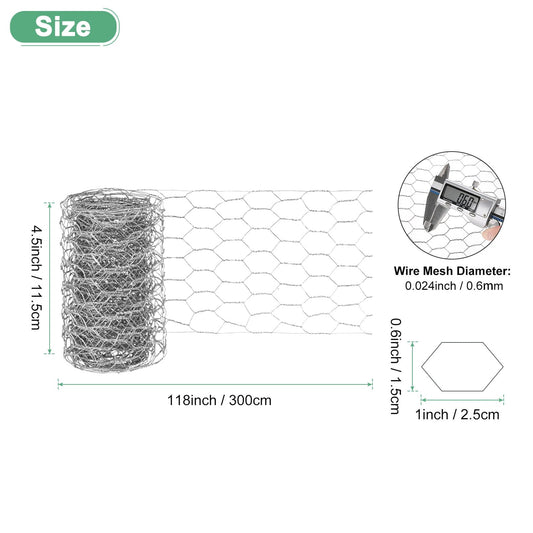M METERXITY Chicken Wire for Floral Arrangements, 4 x 118 in Galvanized Iron Hexagonal PVC Coated for Crafts/Poultry/Garden, Chicken Wire Netting Fence Mesh [Silver Tone]