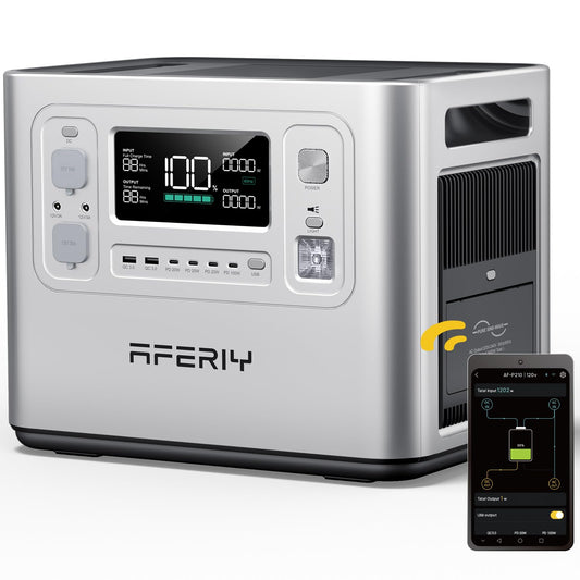 AFERIY P210 Portable Power Station 2400W (4800W Peak),2048Wh LiFePO4 Battery Generator with 1100W AC Charging & 500W Solar Charging,for Home Backup,Outdoor Camping, RVs, Emergencies, Power Outages