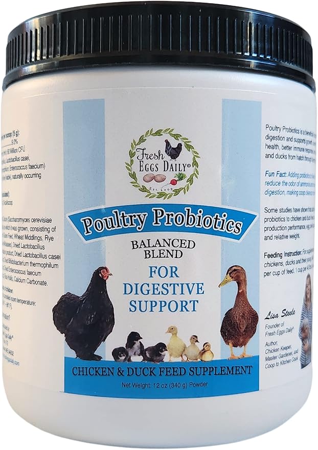 Fresh Eggs Daily Chicken and Duck Natural Feed Supplement Sampler 4-Pack Includes 12 oz. Poultry Probiotics Organic Coop Kelp Brewers Yeast with Garlic Flock Flax