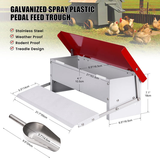 PAMUNULA 15lb Automatic Chicken Feeder Rat Proof Large Treadle Poultry Feeder with Rainproof Lid Outdoor Chicken Feeders for Duck Pheasants Roosters Bantams