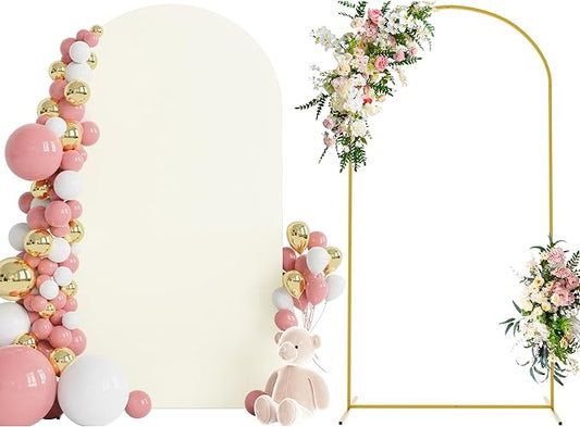Wokceer 7.2 FT Wedding Arch Backdrop Stand and Arch Cover Metal Arch Stand with Arch Stand Cover for Birthday Party Wedding Ceremony Bridal Baby Shower Event Decor