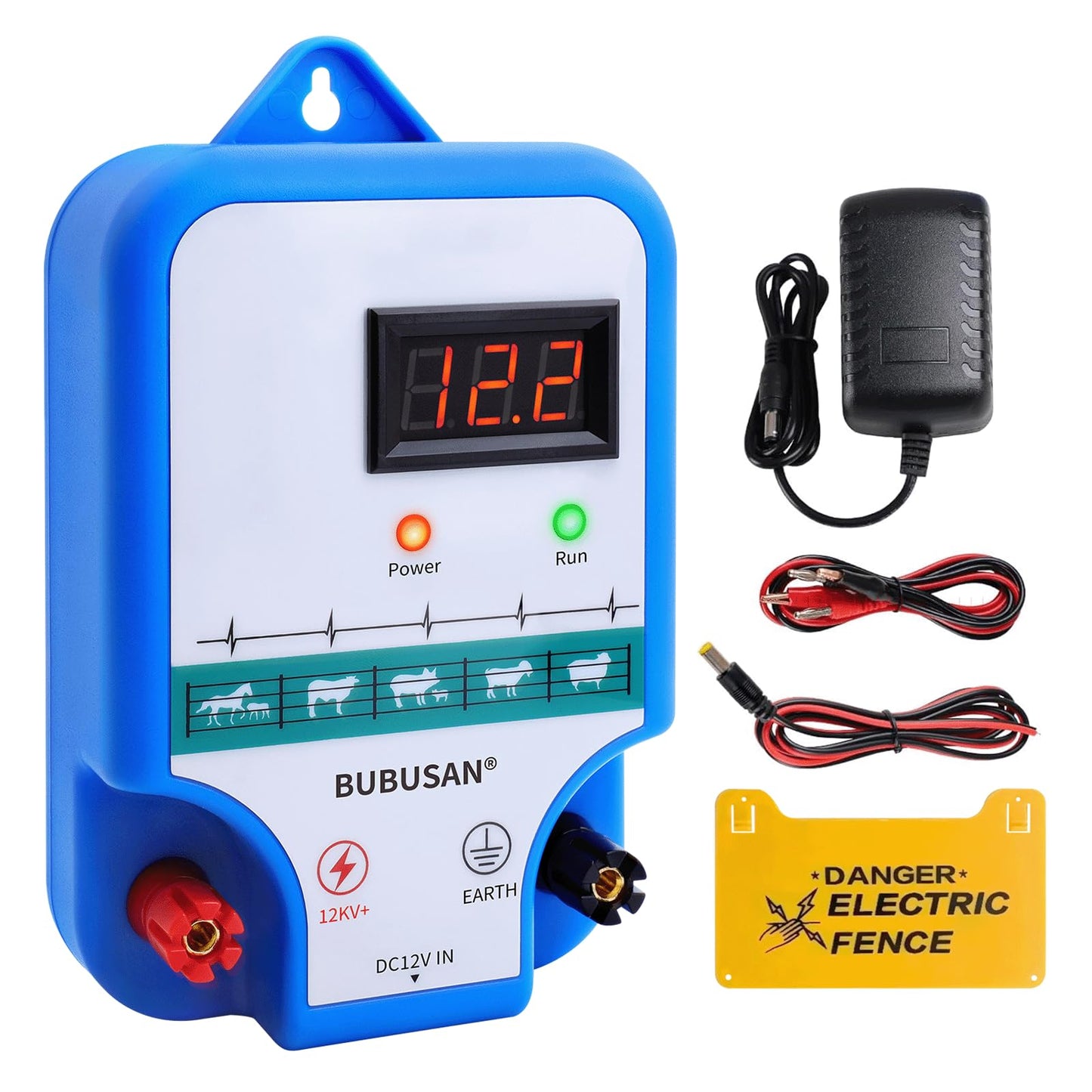 bubusan Electric Fence Charger for Livestock - 3 Joules Electric Fence kit, 10 Mile Electric Fence Controller with LED Display for Backyard, Garden, Farm, Repels Large Wildlife