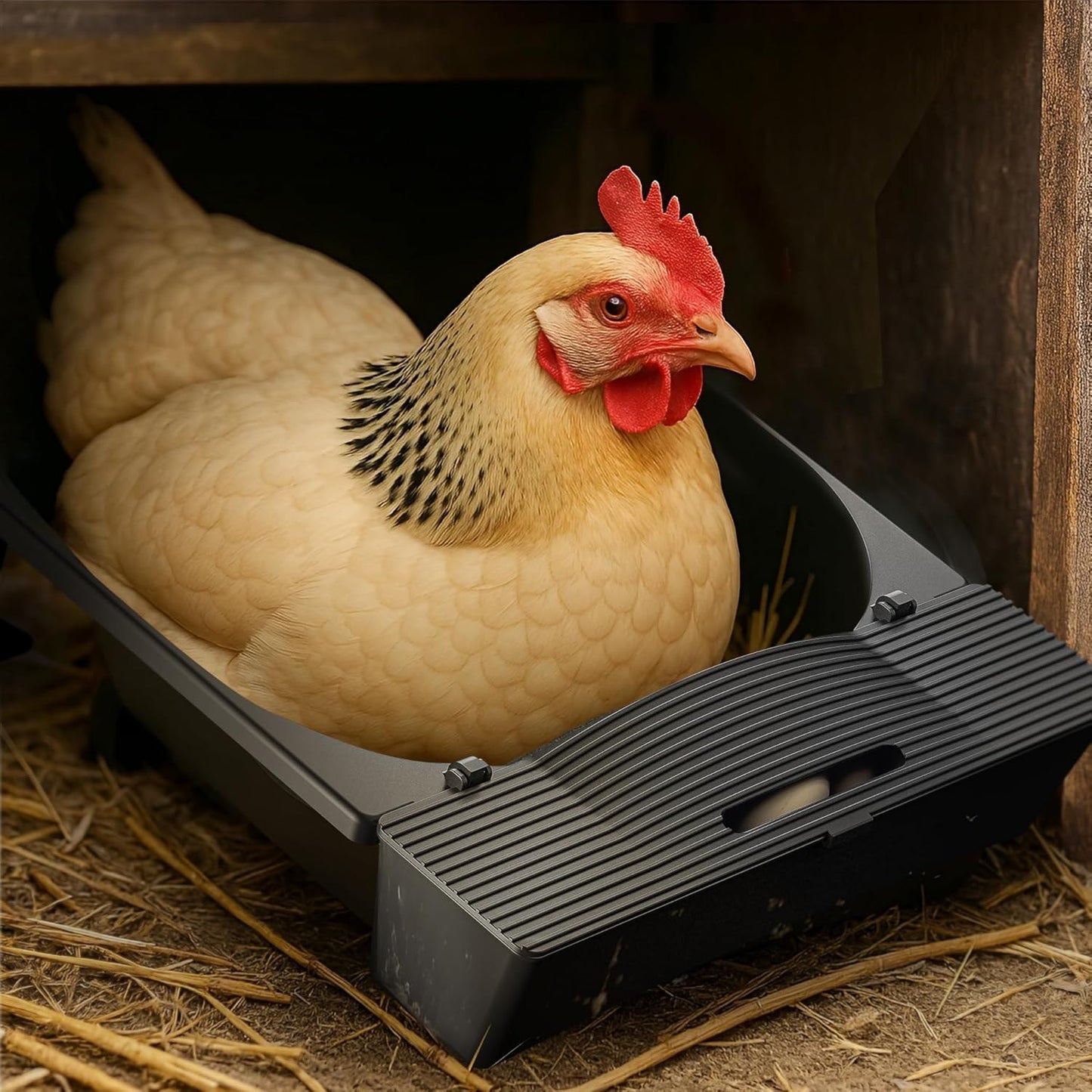 IVAHOU Rolling Nesting Box for Chicken Coop, 1-Pack with 3 Coconut Fiber Mats Replaceable Chicken Coop Accessories, Automatic Egg Collection for Backyard Poultry (Black)