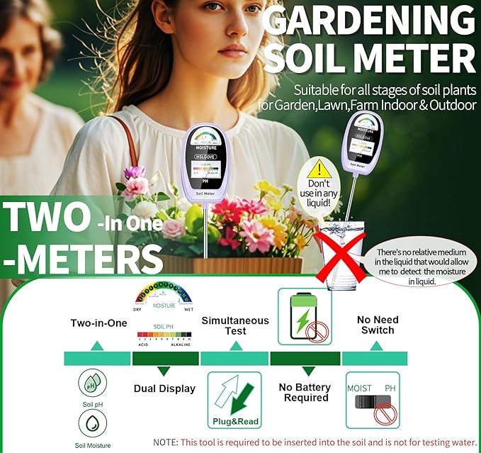 HSLGOVE Soil Test Kit, 2-in-1 Soil Moisture Meter/Soil PH Meter, Dual Screen Soil Tester, Soil Moisture Meter for Plants Watering/Gardening for Lawn,Farm Indoor&Outdoor Use-AgatePurple