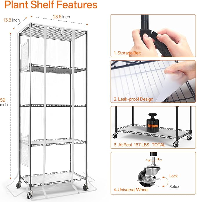 Bstrip Indoor Greenhouse with Grow Light, Mini Green house with 4 Pack 24W Full Spectrum Plant Lights with Timer, Plant Shelf with Tent for Indoor Plant, Seed Starting, Seed Tray, 23.5"x13.8"x59"