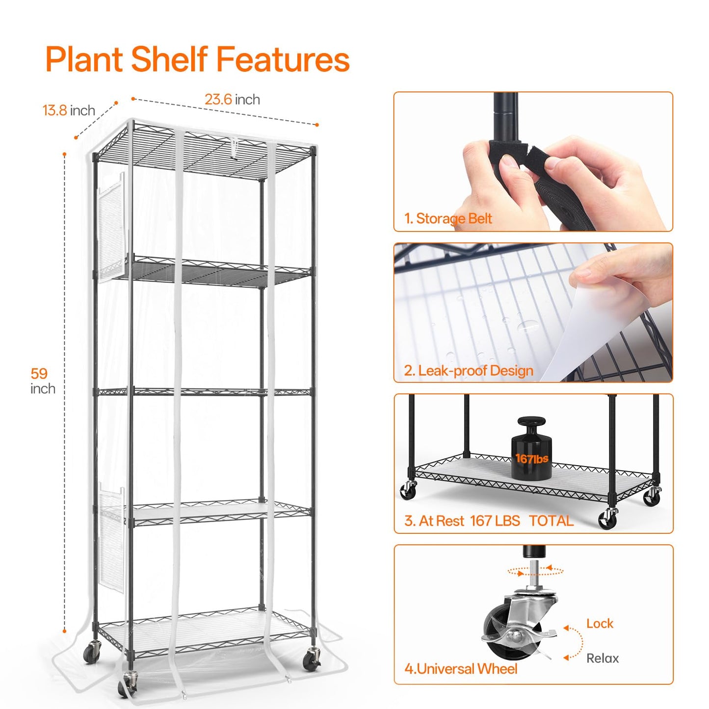 Bstrip Indoor Greenhouse with Grow Light, Mini Green house with 4 Pack 24W Full Spectrum Plant Lights with Timer, Plant Shelf with Tent for Indoor Plant, Seed Starting, Seed Tray, 23.5"x13.8"x59"