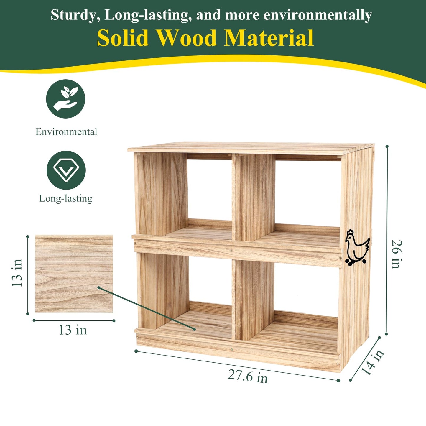 Nesting Boxes for Chickens,Chicken Nesting Box with 4 Pack Nesting Box Pads,Wooden Chicken Laying Boxes,Chicken Nesting Boxes for Laying Eggs with Washable Nesting Pads for Chicken Coop
