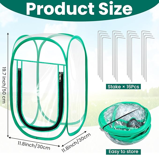 Nuanchu Pop up Mini Greenhouse Cover, PVC Clear Small Greenhouse with Nails 12" x 12" x 20" Inch Portable Plant Flowers Sunshine Tent Room for Indoor Outdoor Gardening(4 Pack)