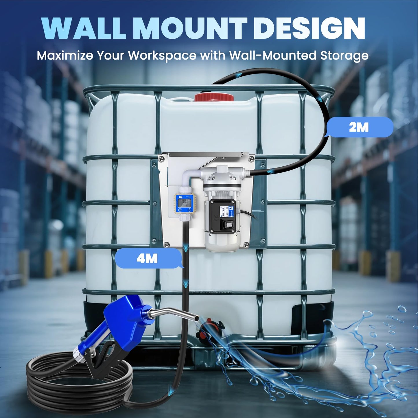 Mxmoonant DEF Transfer Pump Kit, 13.2GPM Diesel Exhaust Fluid Diaphragm Self Priming Electric Water Pump kit for DEF Nozzle, EDPM Hose, Flow Meter (110V US Plug)