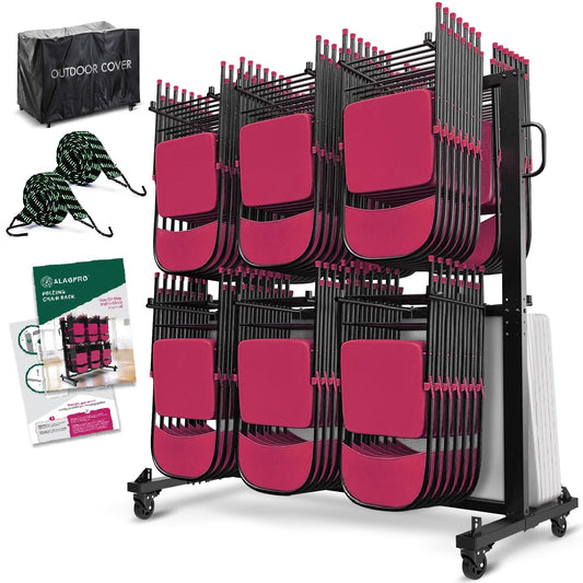 ALAGPRO Folding Chair Rack Cart - Storage Dolly With Wheels, Heavy Duty Holder for 84 Chairs or 12 Tables of 900 LBS Capacity - Includes Outdoor Cover