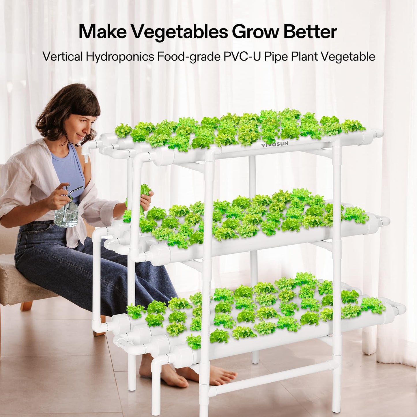 VIVOSUN Hydroponics Growing System 108 Plant Sites and T5 Linear Grow Lights, 5000K Full Spectrum LED Grow Lights for Indoor Plants, SGS Compatible, 15W/Bar, 2ft, 4-Pack