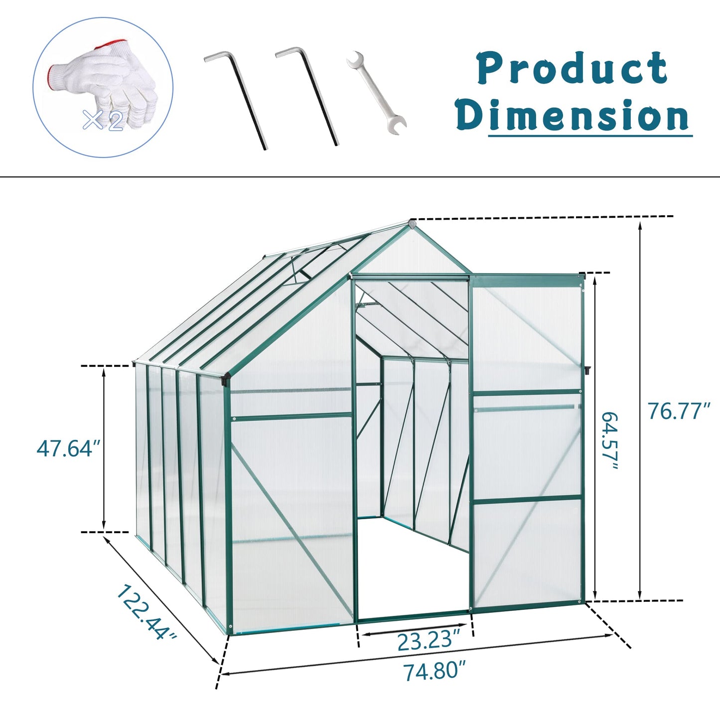 KELRIA 6x10 FT Hybrid Polycarbonate Greenhouse with Sliding Door and Adjustable Vent Window Walk-in Hobby Greenhouses Aluminum Heavy Duty Hot House for Outdoor Garden Backyard, Green