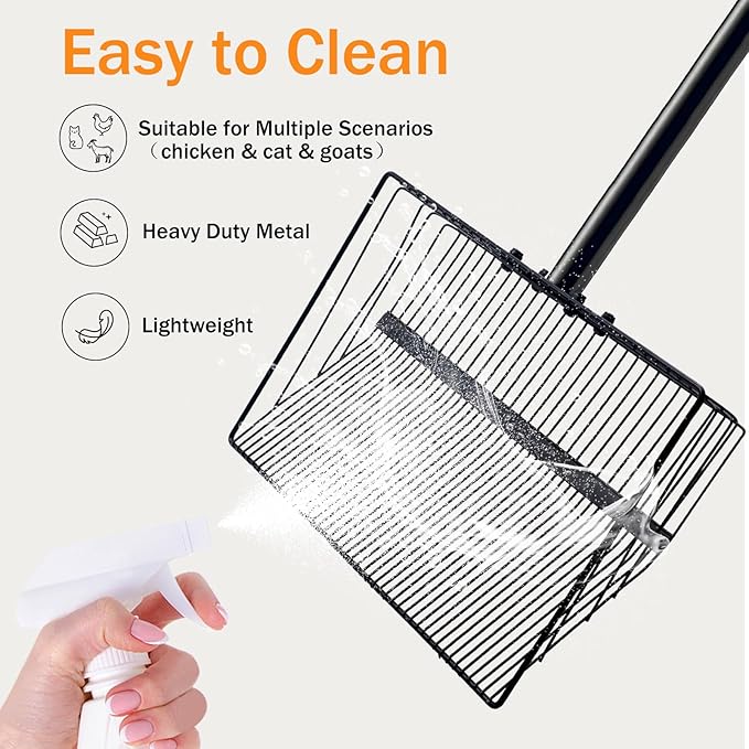 15inch Large Chicken Poop Scooper for Sand with Ergonomic Grip,Chicken Coop Accessories with 37" to 75" Adjustable Stainless Steel Handle - Heavy Duty Sifting Coop Scoop