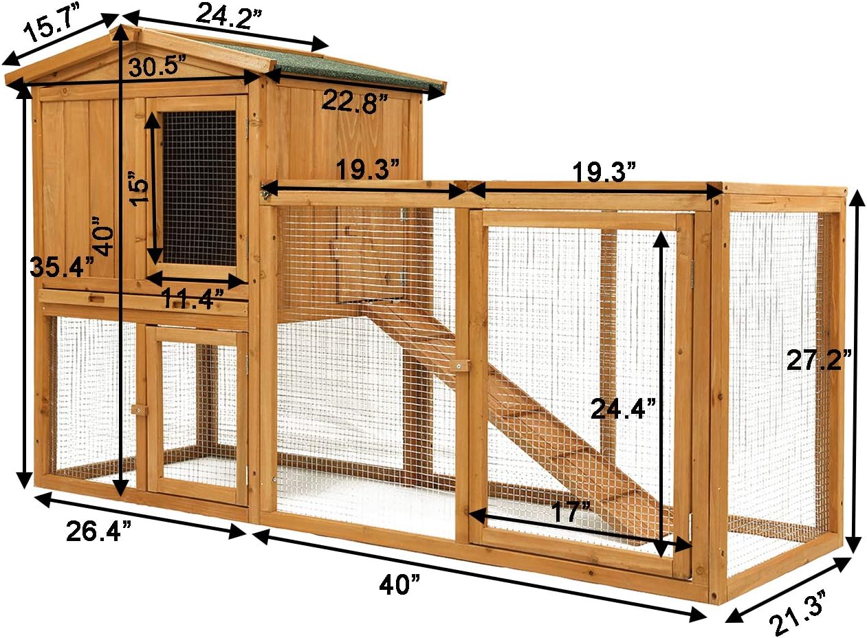 Ogrmar Chicken Coop Large Wooden Outdoor Bunny Rabbit Hutch Hen Cage with Ventilation Door, Removable Tray & Ramp Garden Backyard Pet House Chicken Nesting Box