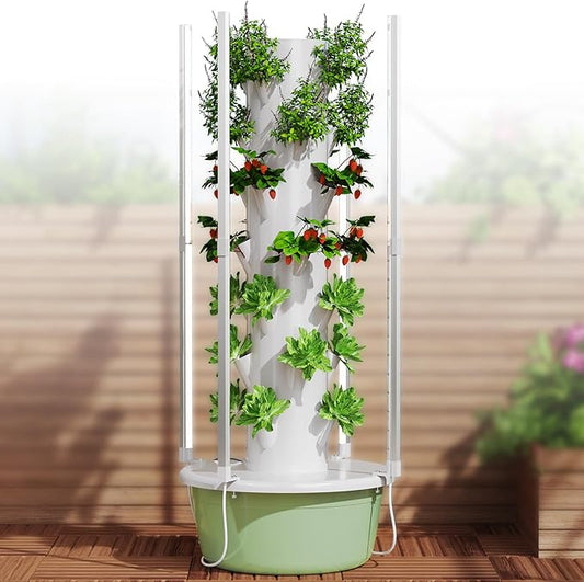 BAOSHISHAN Hydroponics Tower, 7-Layer 28pod Vertical Hydroponic Growing System with Foldable LED Light, Space-Saving for Vegetable Herbs & Auto Water Circulation