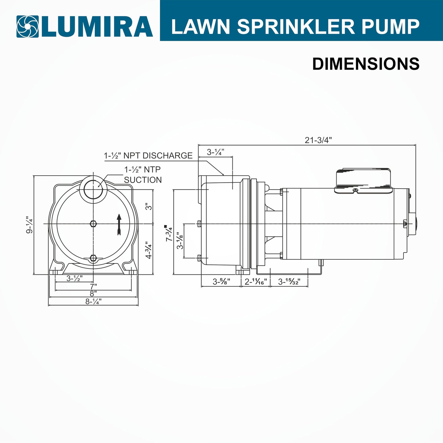 LUMIRA 2 HP, 83 GPM, Lawn/Irrigation Sprinkler Pump, Cast Iron, 230V Single Phase