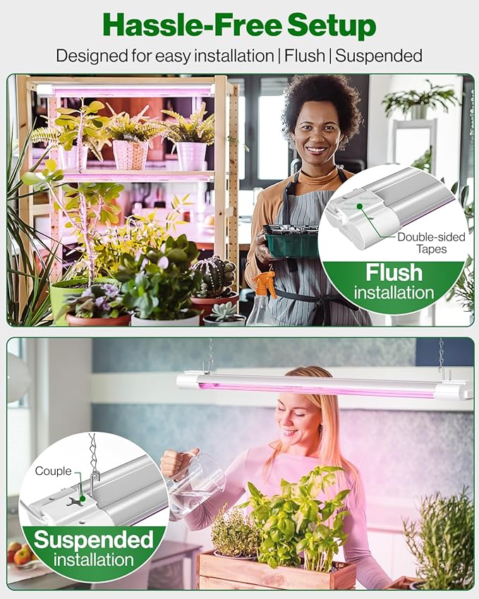 Sunco 2ft Grow Light LED, 20W, Full Spectrum, for Seed Starting, Seedling, Indoor Plants, Plug in Suspended Fixture, Link Up to 8, Inline Switch, ETL 2 Pack.