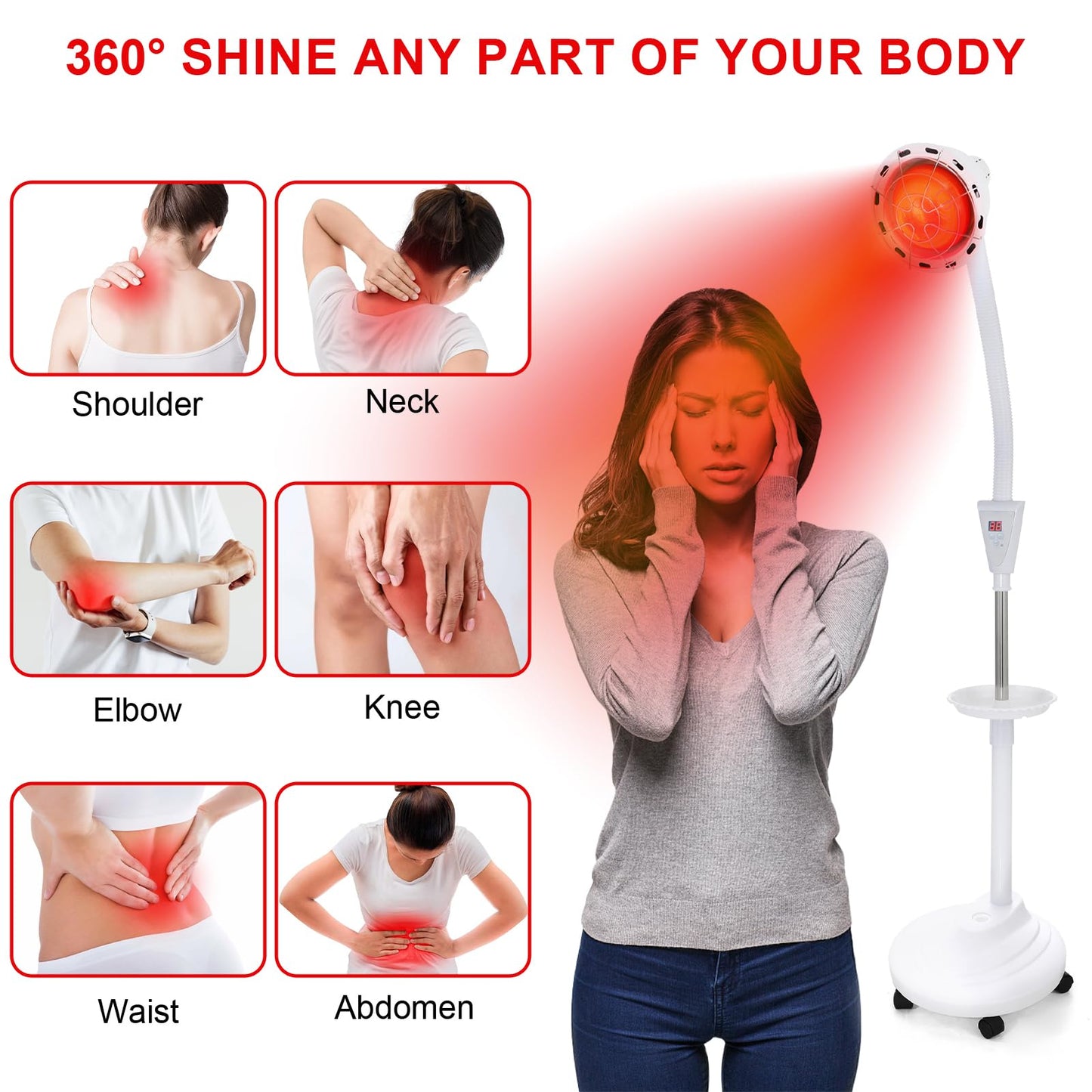 VARIPOWDER Infrared Heat Lamp,Near 275w Red Light Therapy Device for Body Pain Relief with Wheels Stand and Tray/Remove Control Joint Pain Muscle Aches