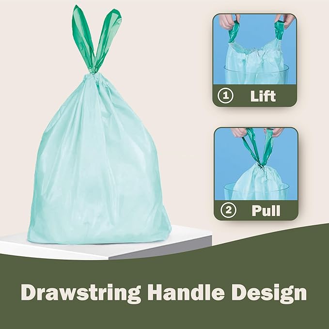 4 Gallon Compostable Handle Trash Bags with Drawstring Extra Thick 0.78 Mils Compost Food Scrap Waste Bags with US BPI ASTM D6400 and Europe OK Compost Home Certified Green 30 Couts
