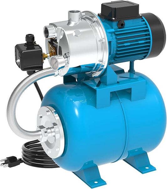 1.5HP Shallow Well Pump with Pressure Tank,1200GPH NSF Certification for Drinking Water Safety,115V,Stainless Steel Irrigation Jet Pump Automatic Booster Pump for Home, Garden, Lawn