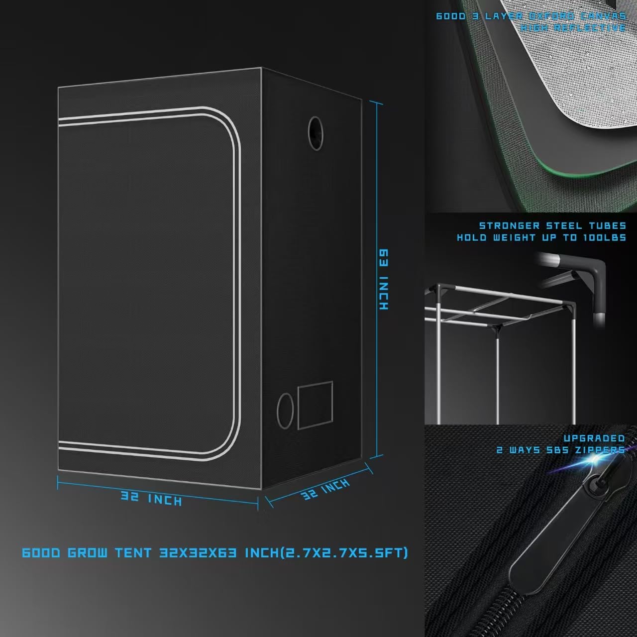 Upgrade 32X32 Integrated Grow Tent Complete Kits System S1000 LED Grow Light Grow Tent Kit 4" Fan Filter and Humidifier (Fan Filter+LED Light+Grow Tents+Irrigation Kit+Clip Fan+Heater+Humidifier)