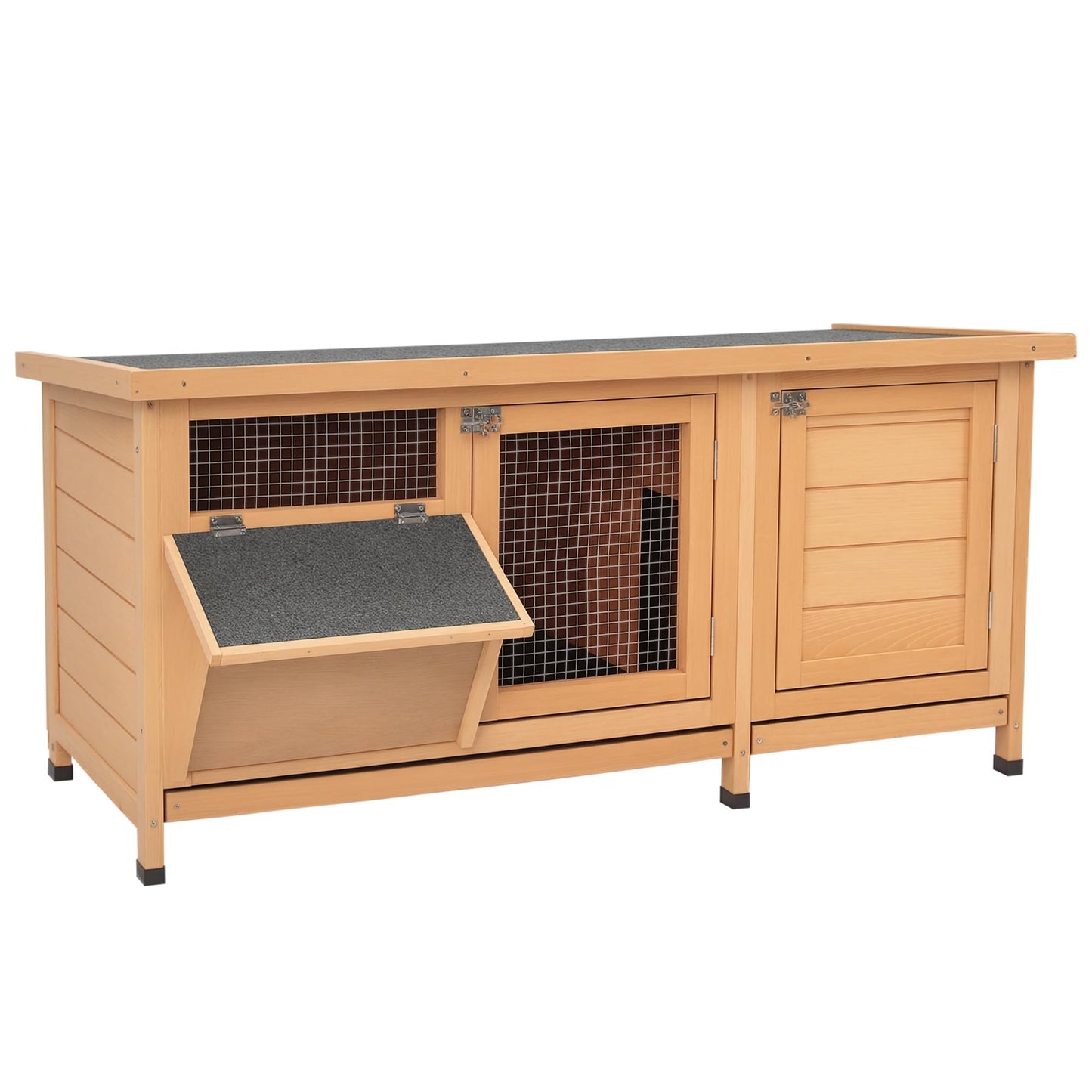PawHut Wooden Rabbit Hutch Bunny Hutch Cage Guinea Pig with Waterproof Roof, No Leak Tray and Feeding Trough, Indoor/Outdoor, Natural