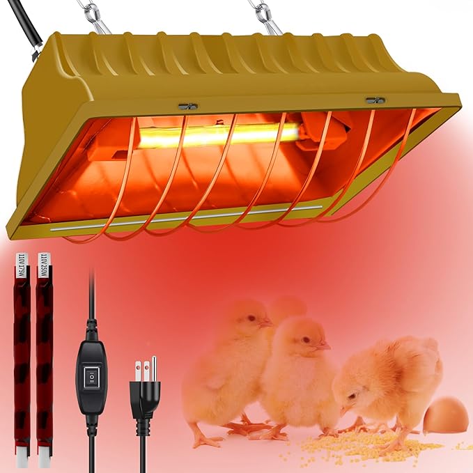 Chicken Coop Heating Lamp Brooder 250W, Adjustable Heating Temperature and Hanging Height, with Aluminum Alloy Lampshade, Suitable for Poultry Indoor Heater (Gold)