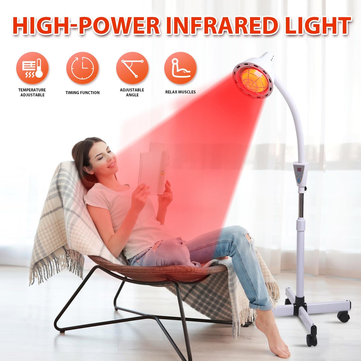 Rhmip Infrared Light,White 275W Near Red Infrared Heat Lamp for Relieve Joinpt Pain and Muscle Aches