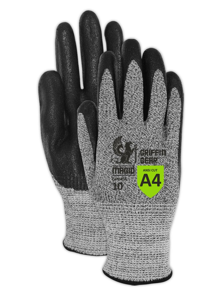 MAGID Griffin Gear ANSI A4 Liquid Repellent Nitrile Work Gloves, 144 Pairs, Size 9/Large (GPD456)