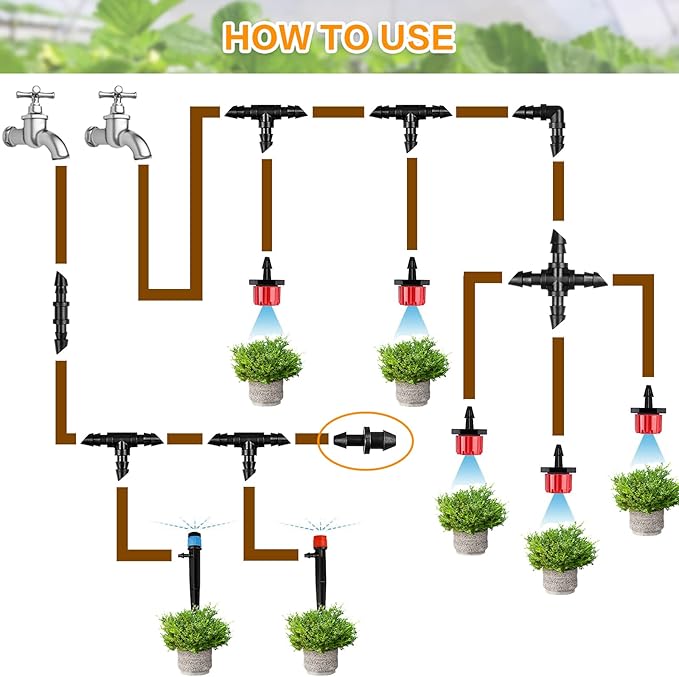 Drip Irrigation End Plug: 120 Pack Barbed End Cap Irrigation Parts Fit for 1/4 Inch Drip Tubing Line Closure for Garden Lawn System