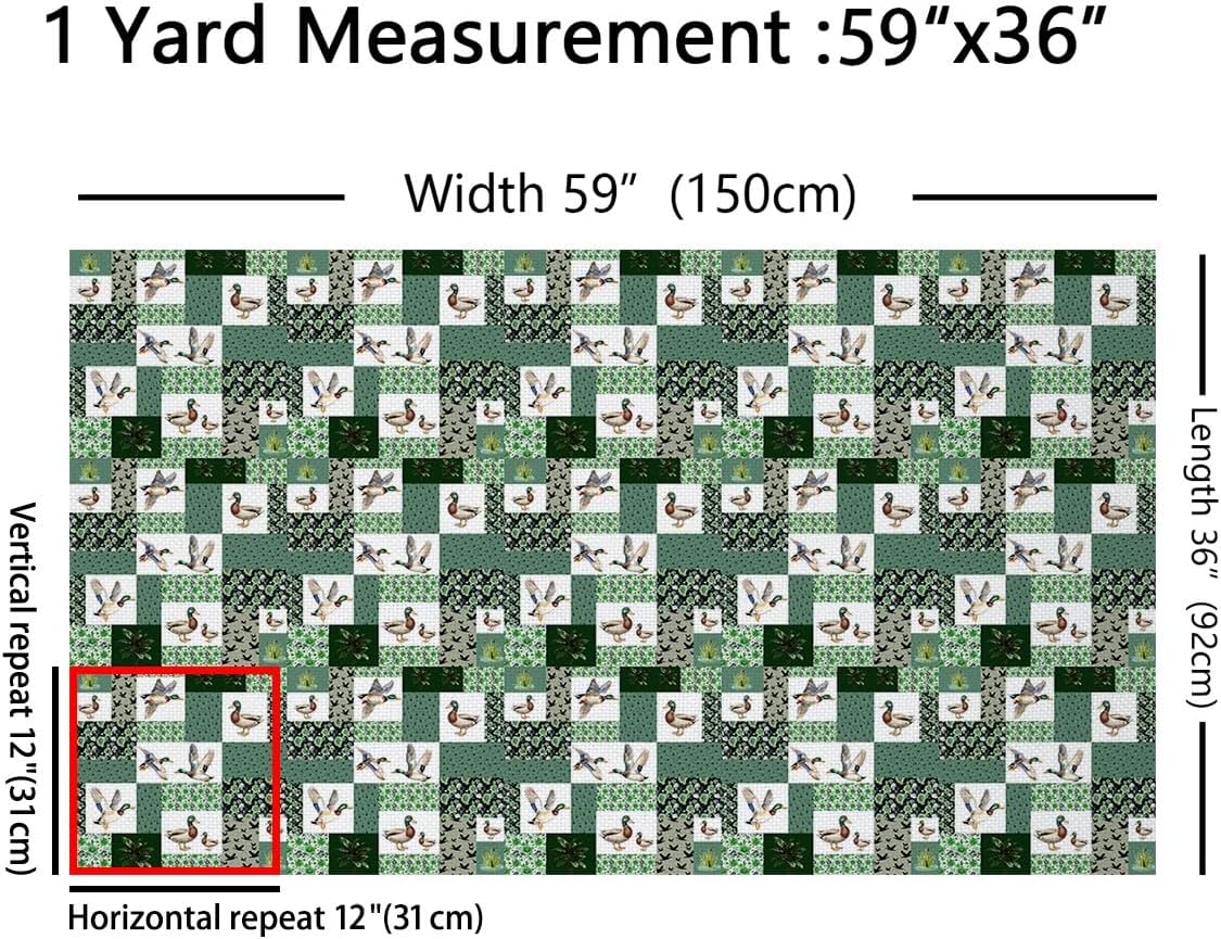Erosebridal Mallard Duck Fabric by The Yard,Cabin Hunting Animal Upholstery Fabric for Chairs Sofa,Farmhouse Patchwork Waterproof Outdoor Decor,Green White,2 Yards
