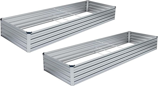 MGNO 2pcs 8x2x1FT Galvanized Raised Garden Bed-Outdoor Planter Box for Vegetables-Metal Garden Bed,Rectangle Planting Box for Herb,Flower