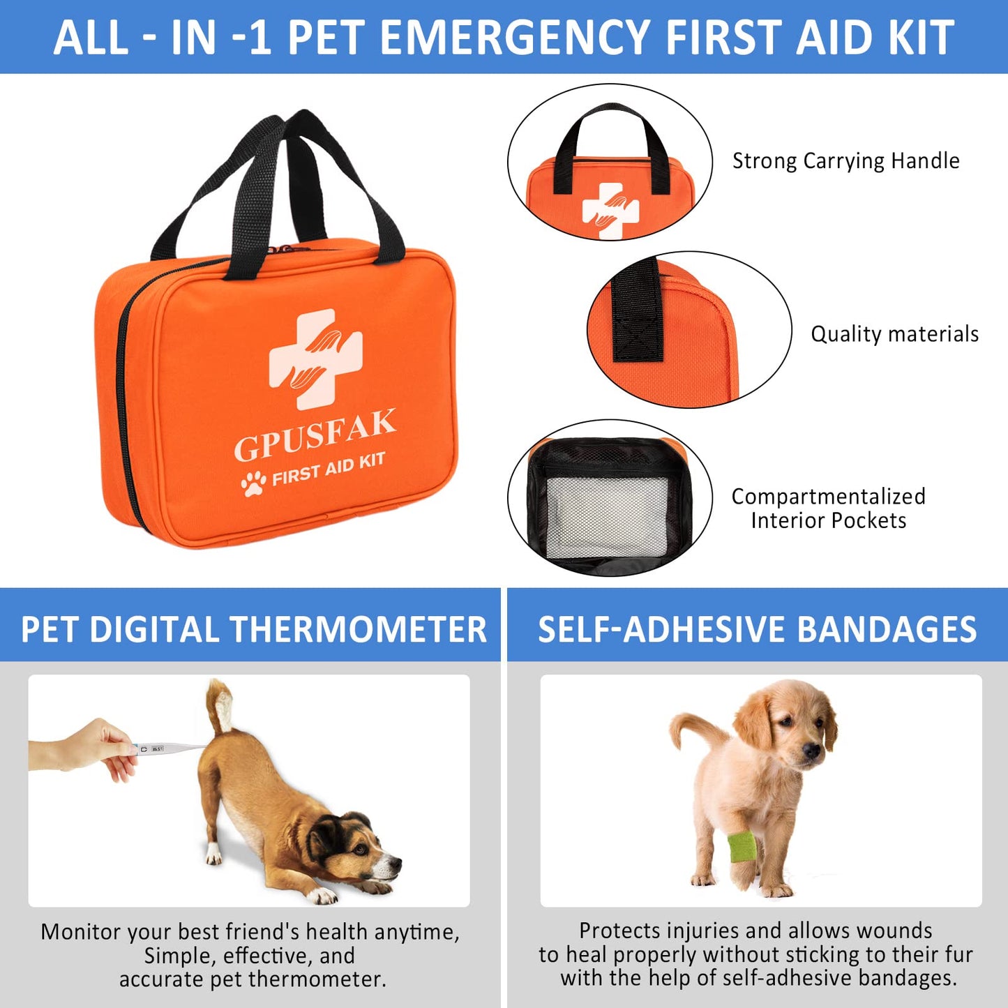 GPUSFAK Dog First Aid Kit - Pet First Aid Kit for Dogs and Cats Pet First Aid Supplies for Car Traveling Home
