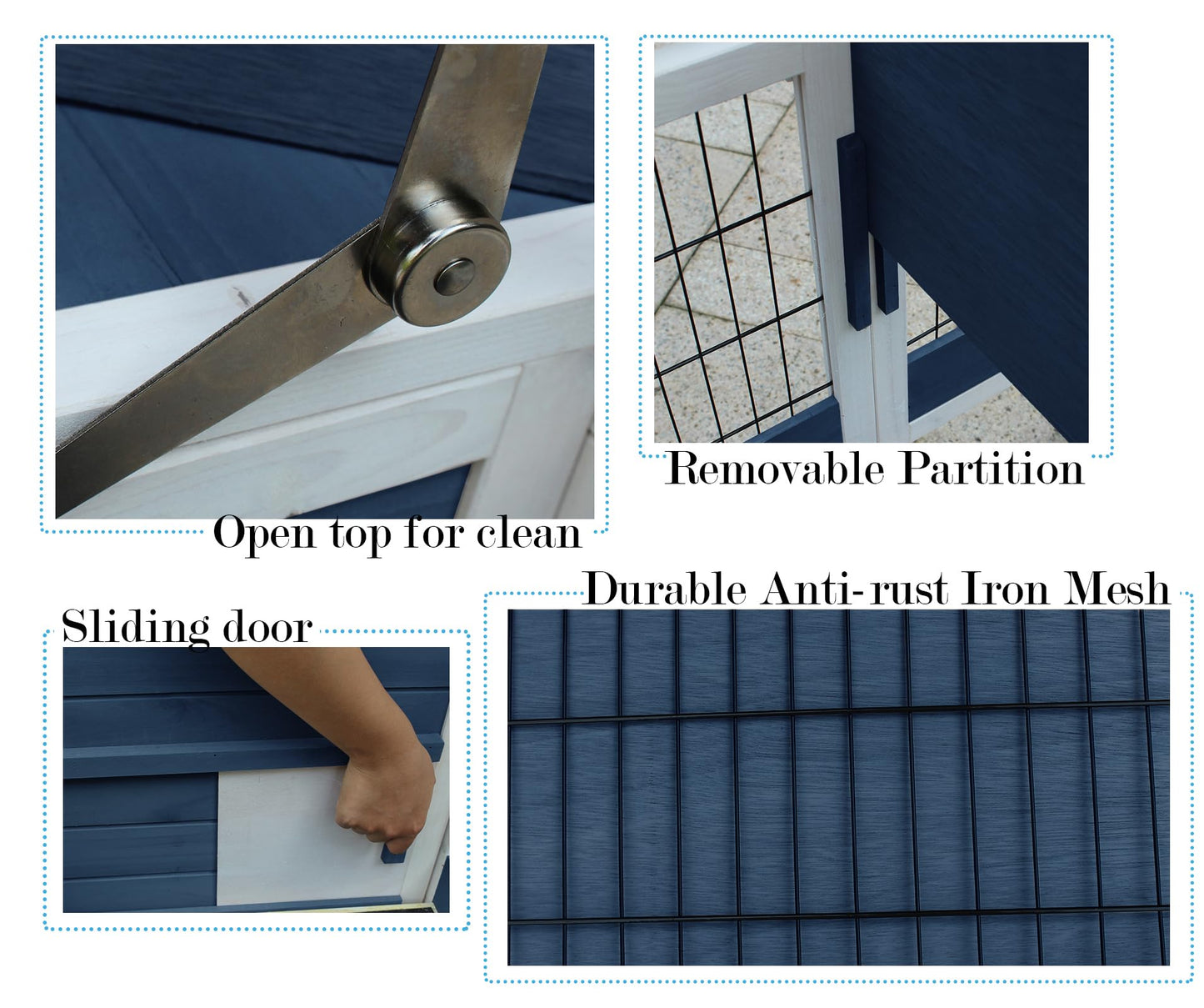 Rabbit Hutch Indoor Leakproof Bunny Cage Fir WoodenOutdoor Bunny House with Wire Floor Leakproof Plastic Tray (Blue)