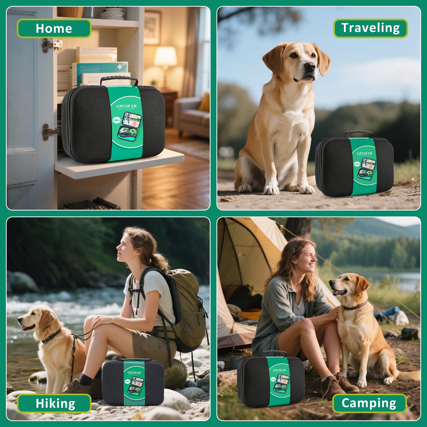 GPUSFAK Pet First Aid Kit for Dogs - Pet Emergency Kit for Camping Hiking Traveling Hunting and Sports (Green)