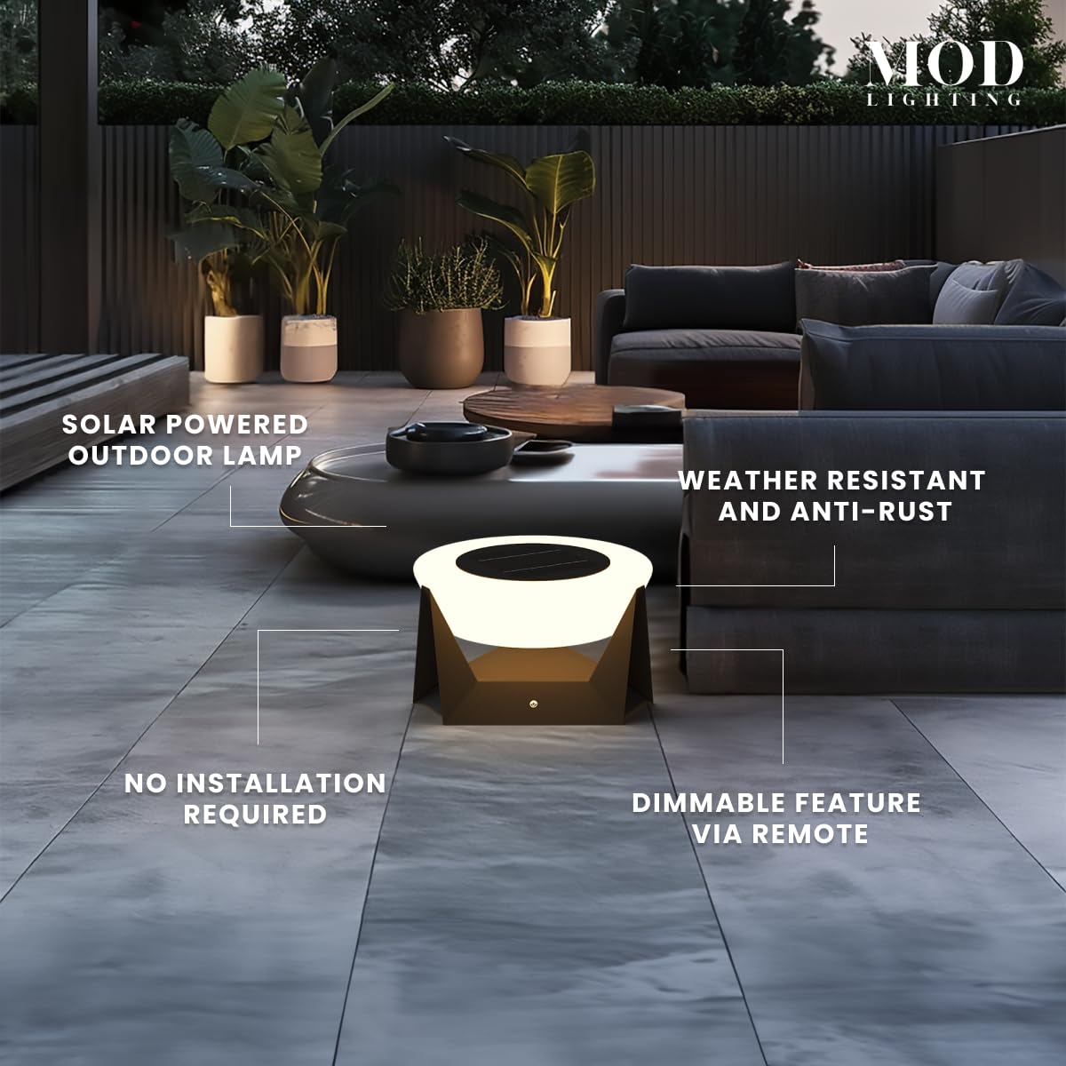 𝗠𝗢𝗗 𝗟𝗜𝗚𝗛𝗧𝗜𝗡𝗚 Skye | Solar Post Lights, Fence Solar Cap Lights Outdoor Waterproof IP65, Bollard Lights, LED Outdoor Lamp for Yard and Patio Dimmable with Remote (Medium | 11x6" | Warm White)