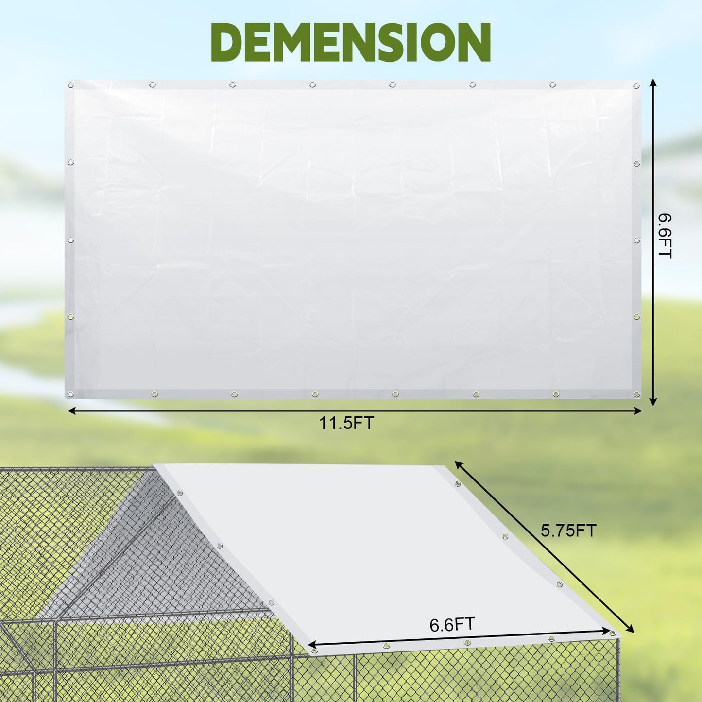 VitalCozy 2 Pcs Chicken Coop Cover Waterproof 11.5 x 6.6 ft Chicken Run Cover Coop Tarp Accessories for Winter with 50 Pcs Ball Bungees Cords for Outdoor (White)