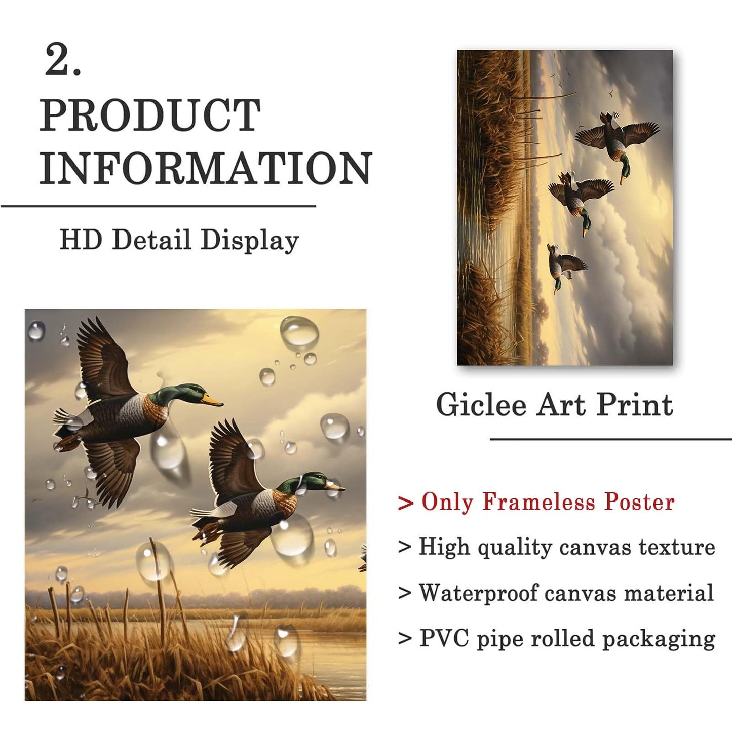 Flying Ducks Wall Art Wild Duck Pictures Farm Rustic Wildlife Art Flying Bird Poster Hunting Duck Painting Wildlife Animal Posters Wild Bird Prints Nature Animal Posters for Bedroom 16x24inch No Frame