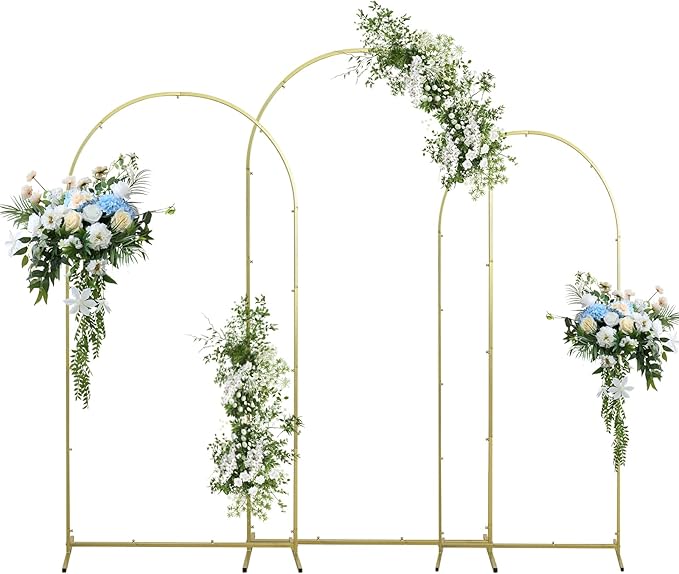 Wedding Arch Backdrop Stand, Gold Metal Arch Backdrop Stand for Wedding Baby Shower, Birthday, Anniversary, Graduation Garden Balloon Arch Decoration (Gold-5.9+6.6+7.2ft)