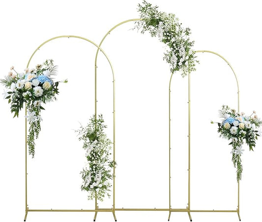 Wedding Arch Backdrop Stand, Gold Metal Arch Backdrop Stand for Wedding Baby Shower, Birthday, Anniversary, Graduation Garden Balloon Arch Decoration (Gold-5.9+6.6+7.2ft)