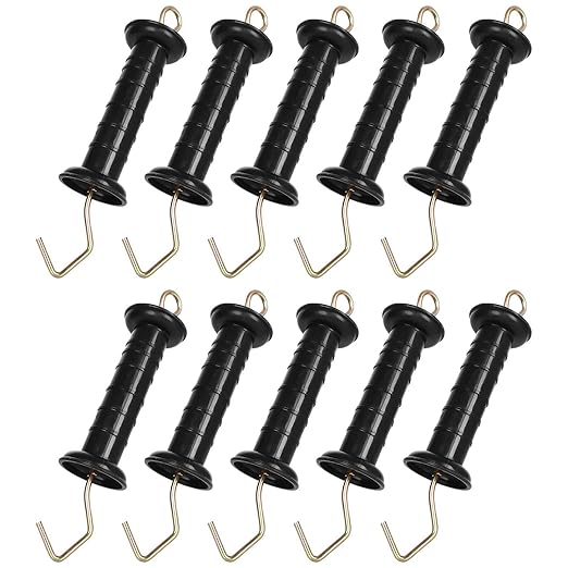 10 Pack Plasitc Electric Fence Gate Handles Insulators Ranch Fences Accessories, Simple Tension Gate Handle with Spring for Electric Fence, Black