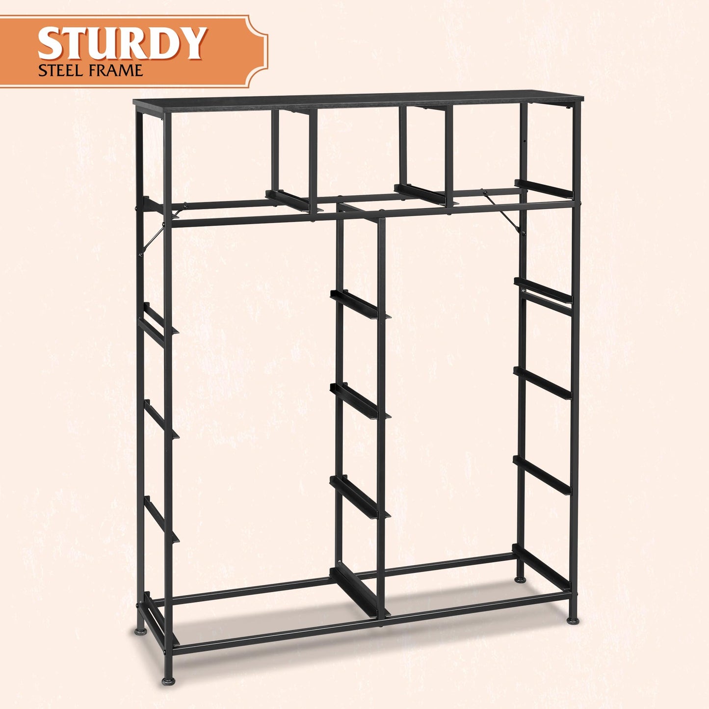 WLIVE Storage Organizer Unit with 11 Fabric Bins, Storage Drawers Organizer with Steel Frame, Tall Storage Tower Organizaton for Living Room, Hallway, Office, Charcoal Black Wood Grain Print
