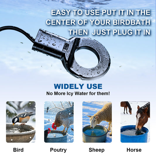 ORQEMG 150W Chicken Water Heater with Thermostat,Cast Aluminum Submersible Bird Bath De-Icer,Pond De-Icer,Pond De-Icer for Plastic/Metal Poultry,Power Cord 9.8 Ft